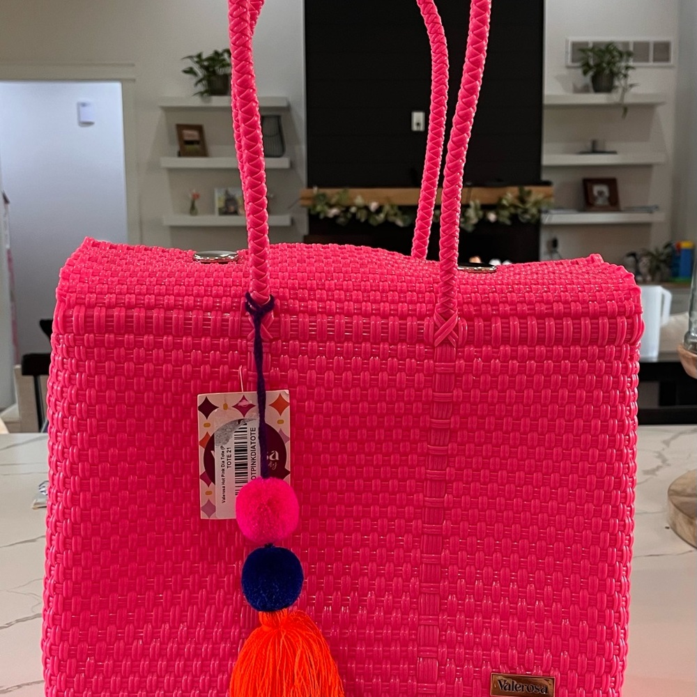 NWOT Vibrant Pink Woven Tote Bag